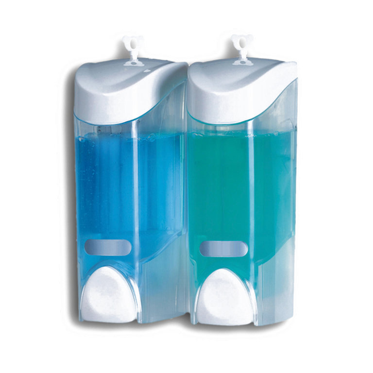 Wall mounted double liquid soap dispensers