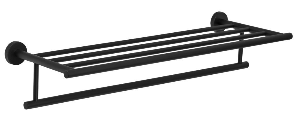 Black stainless steel shelf with towel bar 65cm