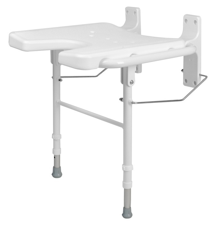 Disabled foldable shower seat with two adjustable feet