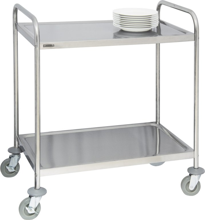 Tall stainless steel 2 tier service trolley