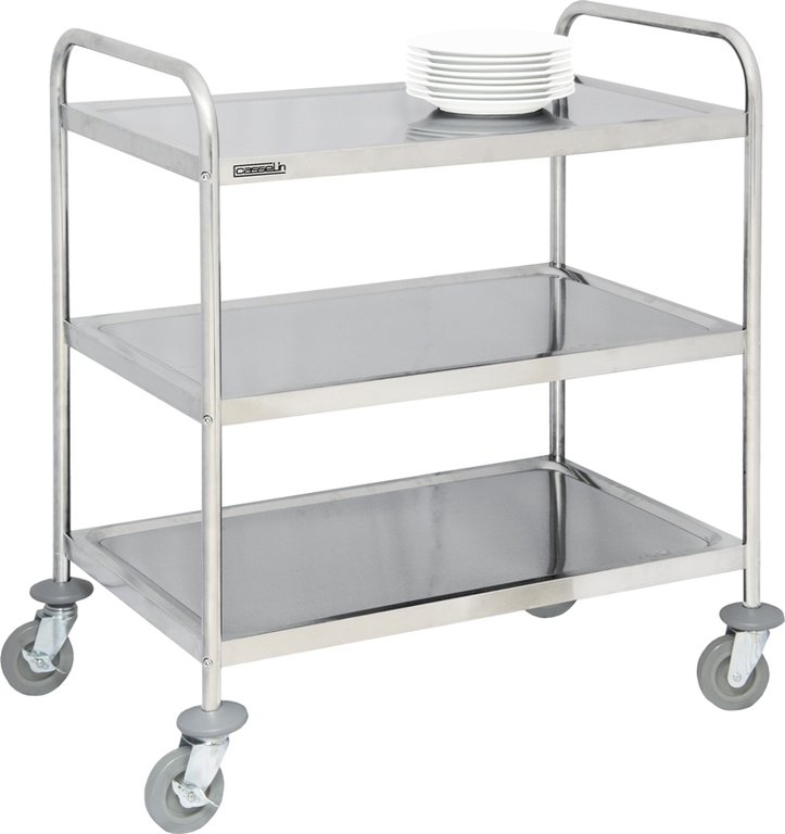 Tall stainless steel 3 tier service trolley