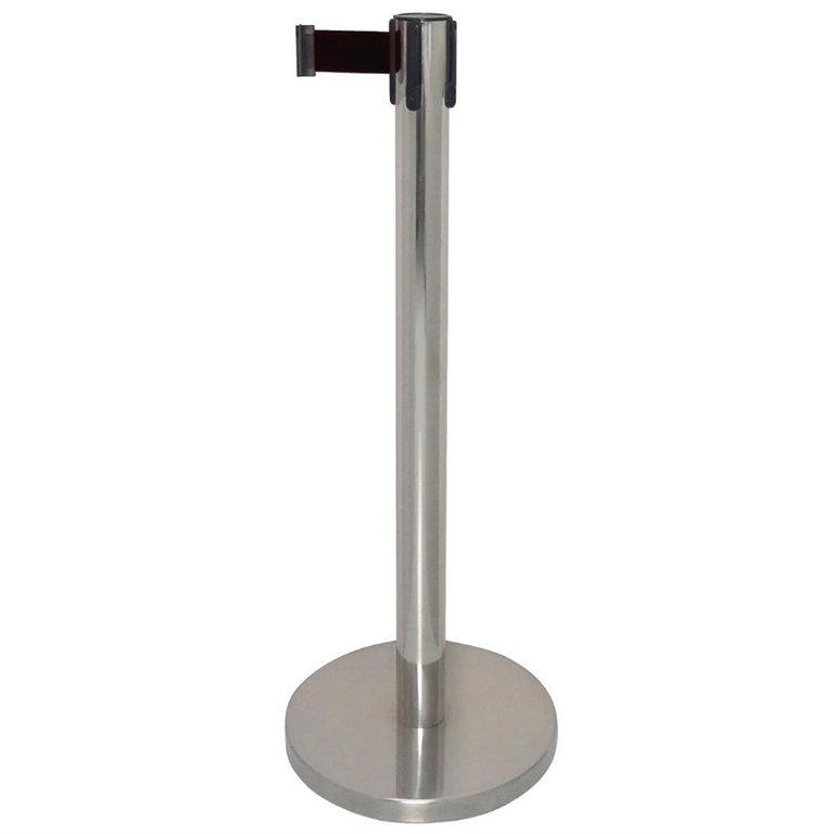 Stainless steel guide post with retractable black strap
