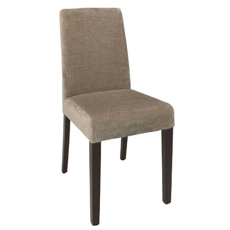 Bolero design chair in beige fabric and wooden legs