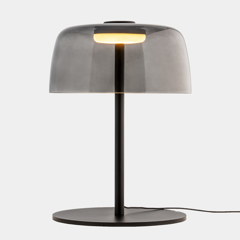 Levels dimmable LED smoked glass table lamp Ø32cm