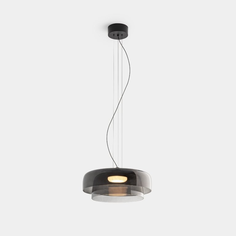 Levels 2 bodies CCT LED smoked glass hanging lamp Ø 32 + 42cm