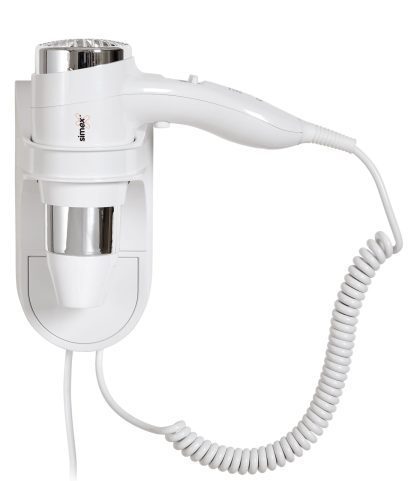 Basic white and chrome wall-mounted hair dryer 1600W