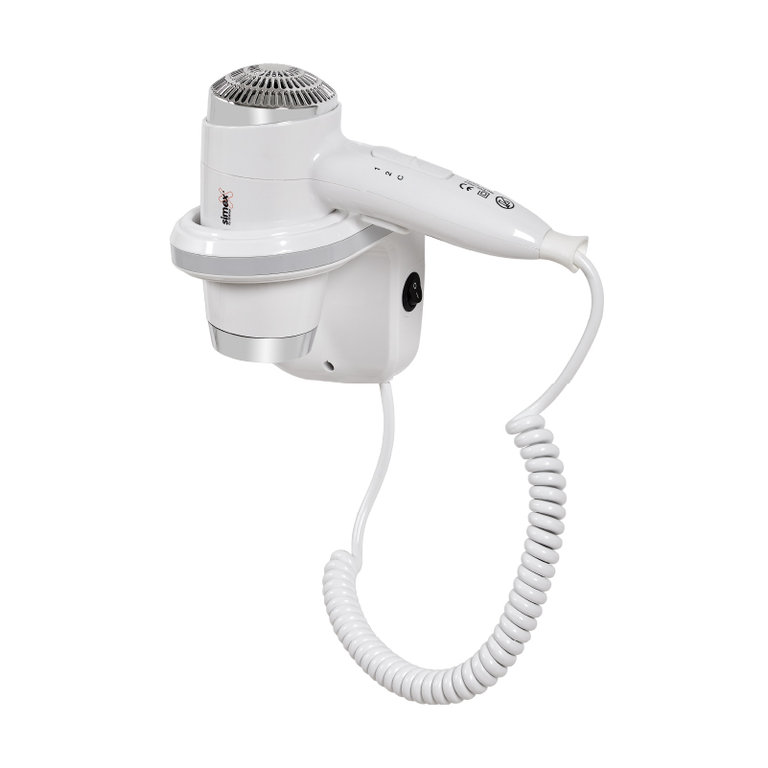 Basic white and chrome wall-mounted hair dryer 1800W