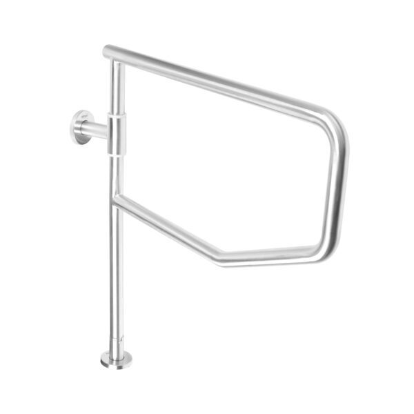 Horizontally foldable stainless steel PMR grab bar with foot