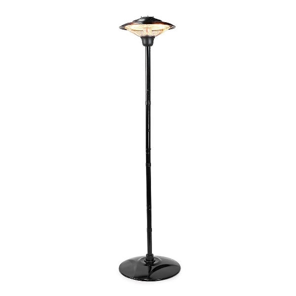 Black electric heated parasol on stand 1500W